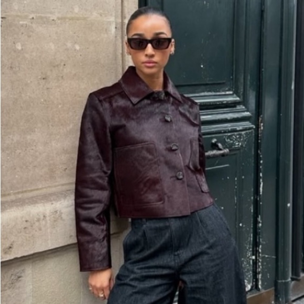 Mango burgundy ponyhair jacket